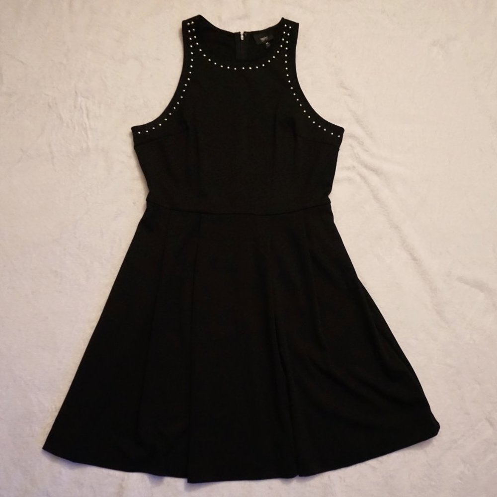 Trendy Black Flare Dress with Silver Studs